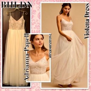 Adrianna Papell x BHLDN Violetta 10/M Ivory Pink Beaded Bodice Wedding Prom
